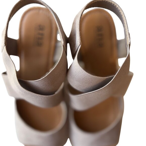 Ana Nautical Beige Elastic Strap Wedge Sandals 3.5" Heel Womens Size 11M - Picture 5 of 14
